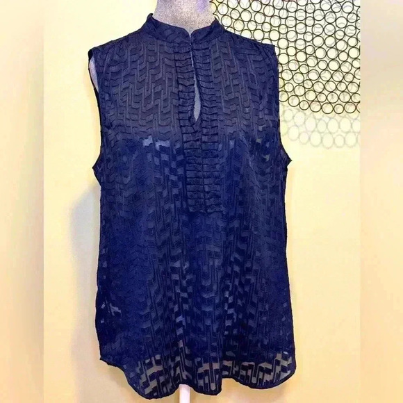 Ann Taylor - Sleeveless see through pattern shirt navy blue - Size Large - Picture 1 of 6